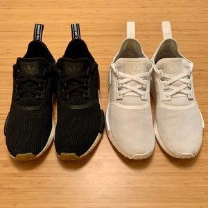 (2) Adidas NMD R1 Sneakers Boost White Black